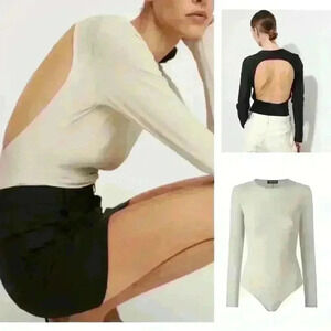 MANGO Cut-Out Back Bodysuit Bone White Size  S